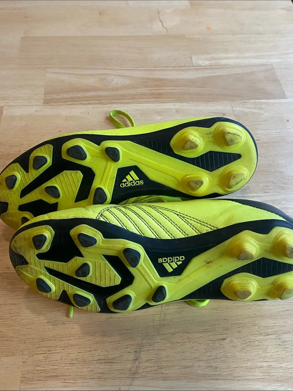 adidas Kids Neon Yellow Soccer Cleats with Black Stripes